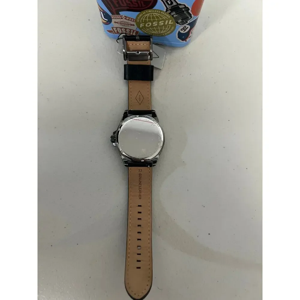 Fossil BQ2293 Neale Men's 46mm Black Leather Chrono Quartz Watch 50M WR